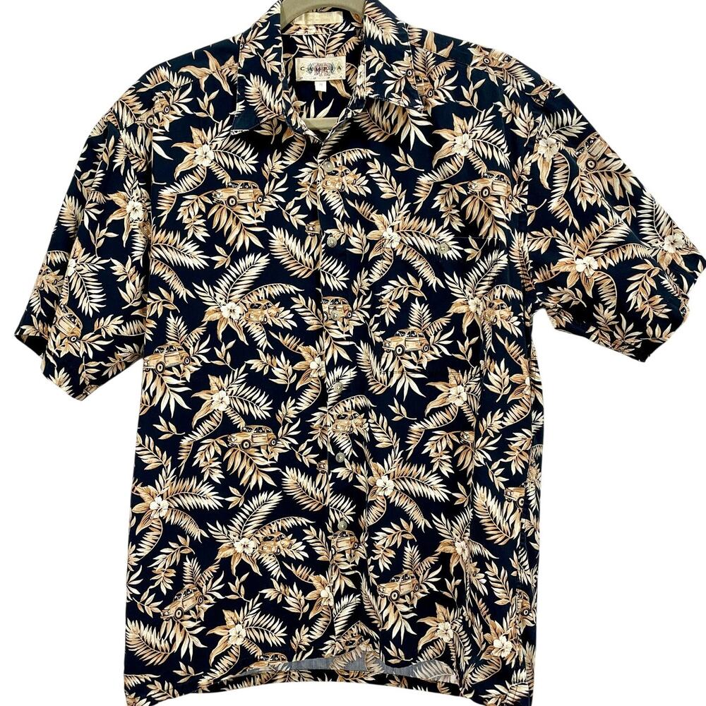 Vintage 90s Campia Moda Polo Button Up Hawaiian Car Print Shirt Mens Medium